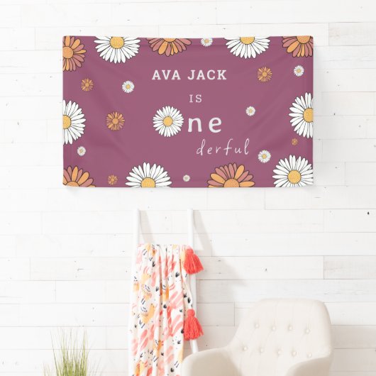 Pastel witte en roze oranje madeliefbloemen spandoek (Insitu)
