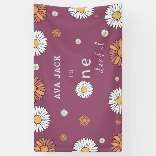 Pastel witte en roze oranje madeliefbloemen spandoek (Verticaal)