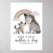 Pastel Wolf Moeder Pup Eerste Moederdag Nursery  Poster (Voorkant)
