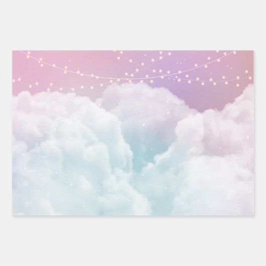 Pastel Wolken & Fairy Lights Verpakking Papieren B Inpakpapier Vel (Voorkant 2)