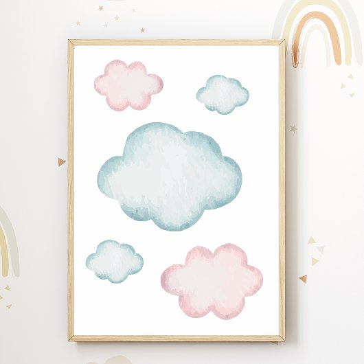 Pastel wolken kleuterposter kinderkamer decoratie