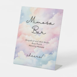 Pastel Wolken Lucht Mimosa Bar Bruidsfeest Reclamebord Met Voetstuk