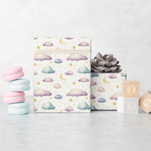 Pastel Wolken / Sterren / Manen op Ivoor Cadeaupapier