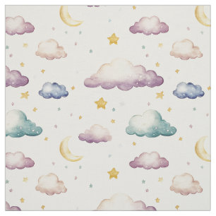 Pastel Wolken / Sterren / Manen op Ivoor Stof