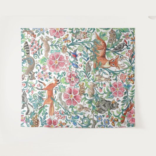 Pastel Woodland Animal Deer Fox Rabbit Groot  Wandkleed (Voorkant (horizontaal))