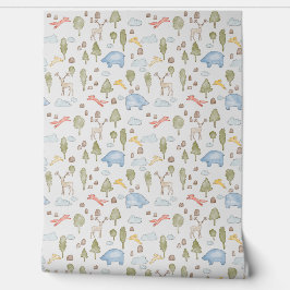 Pastel Woodland Dier en Natuur Patroon Behang