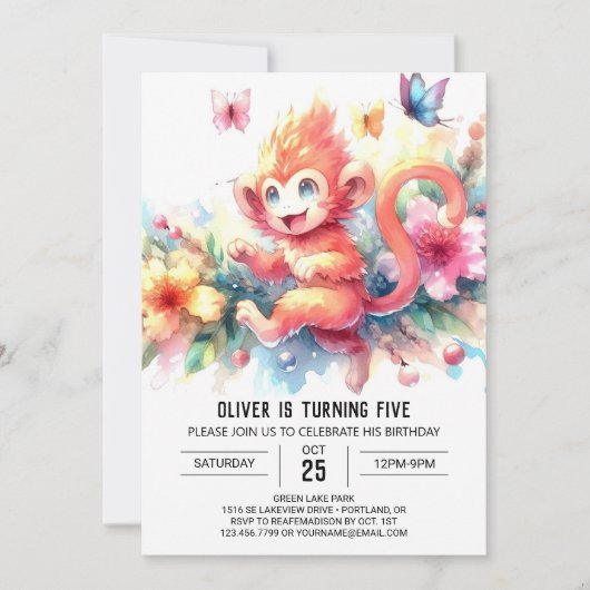 Pastel Woodland Monkey Verjaardag Kaart (Voorkant)