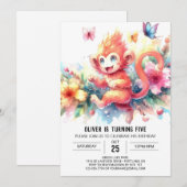 Pastel Woodland Monkey Verjaardag Kaart (Voorkant / Achterkant)