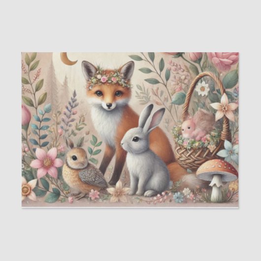 Pastel Woodland Wildlife Floral Tissue Papier (Voorkant)