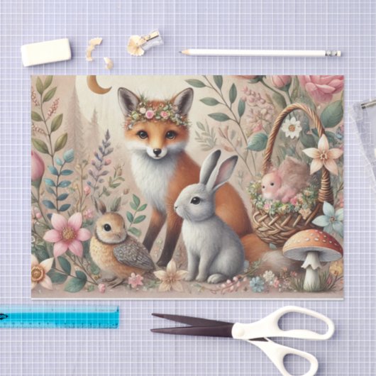 Pastel Woodland Wildlife Floral Tissue Papier (Craft)