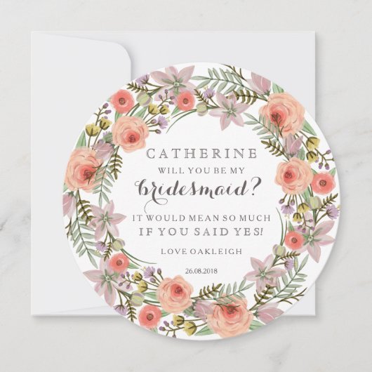 Pastel Wreath, ben je mijn Bridesmaid? Kaart (Voorkant)