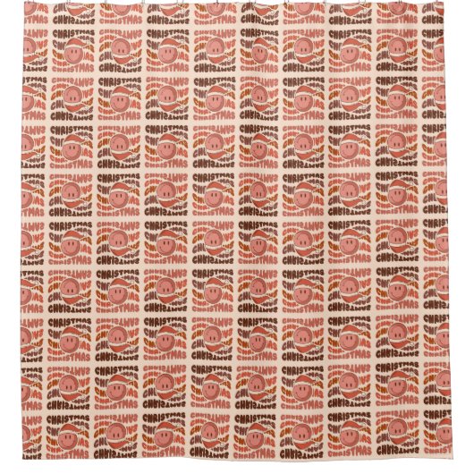 Pastel Xmas Groovy Retro Smiling Emoticons 70th Douchegordijn (Voorkant)