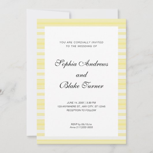 Pastel Yellow and White Stripes Modern Wedding Kaart (Voorkant)