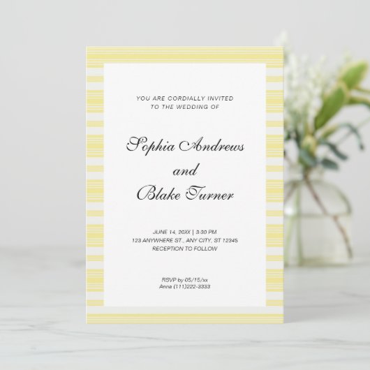 Pastel Yellow and White Stripes Modern Wedding Kaart (Staand voorkant)