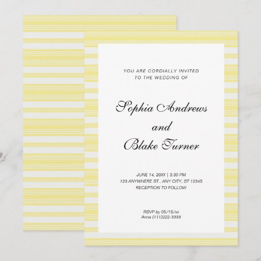 Pastel Yellow and White Stripes Modern Wedding Kaart (Voorkant / Achterkant)