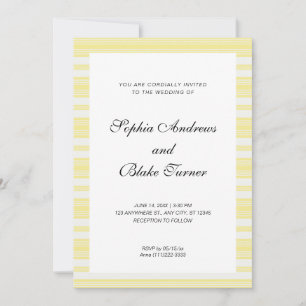 Pastel Yellow and White Stripes Modern Wedding Kaart