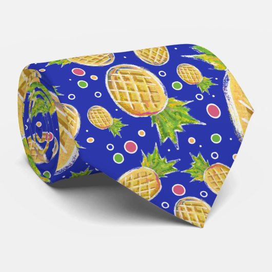 Pastel Yellow Blue Pineappelpatroon Stropdas (Opgerold)