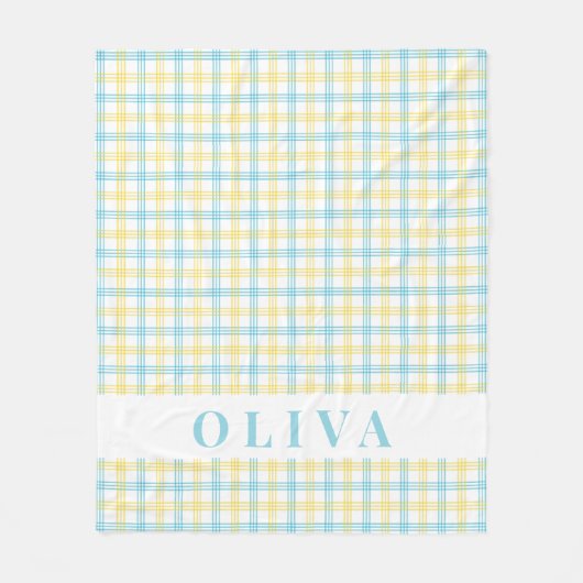 Pastel Yellow Blue Plaid Custom Name Fleece Deken (Voorkant)