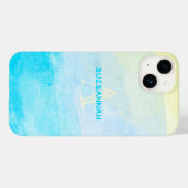 Pastel Yellow Blue Waterverf Monogram Naam Aangepa Case-Mate iPhone Case (Achterkant (horizontaal))