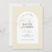 Pastel Yellow | Boho Arch Gold Floral Wedding Save The Date (Voorkant)