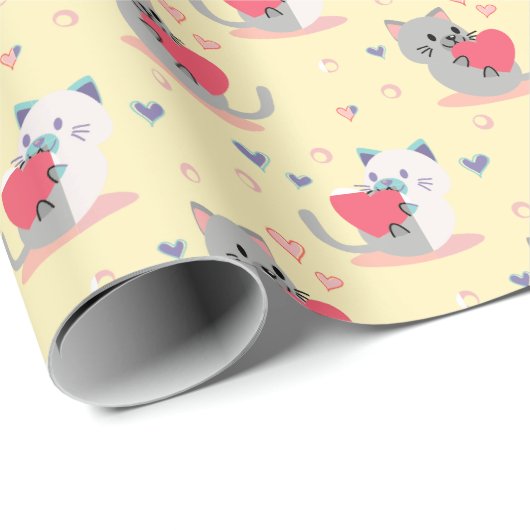 Pastel Yellow Cat Wrapping Paper – Zoete Kittens Cadeaupapier (Rol Hoek)