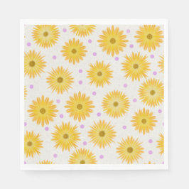 Pastel Yellow Daisy Dainty Paarse Dot Hand geteken Servet