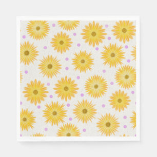Pastel Yellow Daisy Dainty Paarse Dot Hand geteken Servet