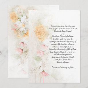 Pastel Yellow en roze Roses Greenery Wedding Kaart