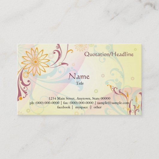 Pastel Yellow Floral Card Visitekaartje (Voorkant)