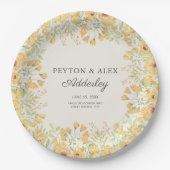 Pastel Yellow Floral Wedding Reception Rehearal Papieren Bordje (Voorkant)