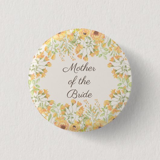 Pastel Yellow Flowers Moeder Bride Button (Voorkant)
