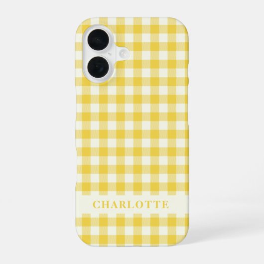 Pastel Yellow Gingham Buffalo Check Pset Name iPhone 16 Hoesje (Achterkant)