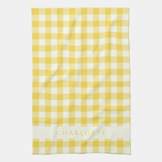 Pastel Yellow Gingham Buffalo Check Pset Name Theedoek (Verticaal)