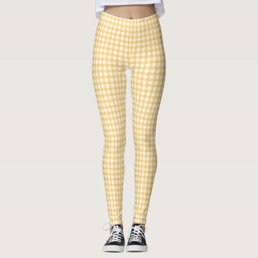 Pastel Yellow Gingham Check Patroon Leggings (Voorkant)