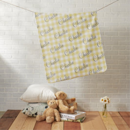 Pastel Yellow Gingham Check Persoonlijke naam Inbakerdoek