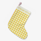 Pastel Yellow Gingham Coquette Check Plaknaam Kleine Kerstsok (Voorkant (Hangend))