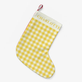 Pastel Yellow Gingham Coquette Check Plaknaam Kleine Kerstsok