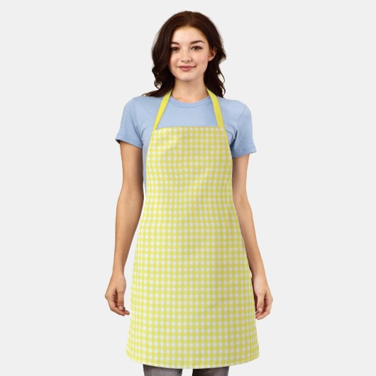Pastel Yellow Gingham Pattern Schort (Gedragen)