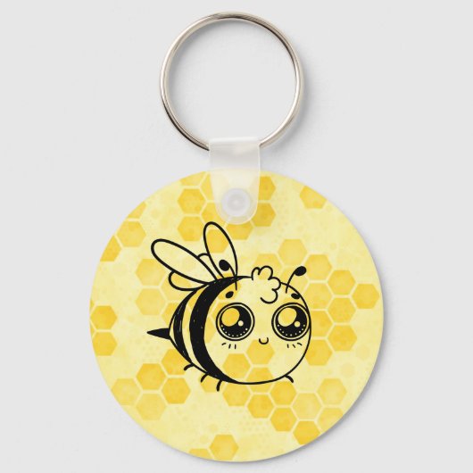 Pastel Yellow Honeycomb and Cute Bee Personalised Sleutelhanger (Achterkant)