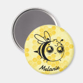 Pastel Yellow Honeycomb Cute Bee Personalised Magneet (Voorkant / Achterkant)