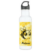 Pastel Yellow Honeycomb Cute Bee Personalised Waterfles (Voorkant)