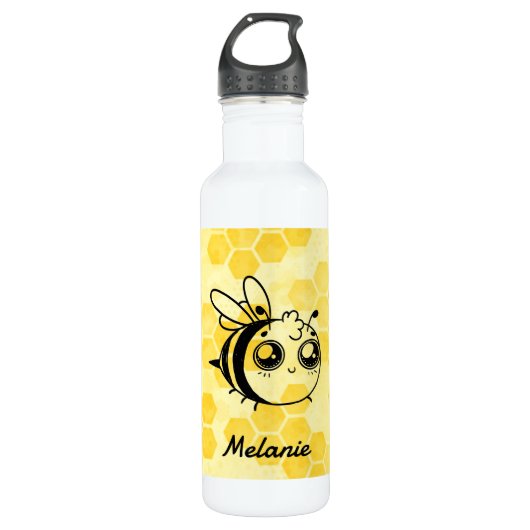 Pastel Yellow Honeycomb Cute Bee Personalised Waterfles (Voorkant)