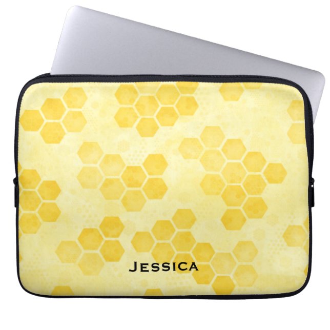 Pastel Yellow Honeycomb Pattern Personalised Laptop Sleeve (Voorkant)