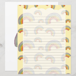 Pastel Yellow Kawaii Rainbow Stationery Paper