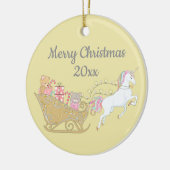 Pastel Yellow Kerstmis Unicorn Santa's Sleigh Keramisch Ornament (Links)