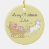 Pastel Yellow Kerstmis Unicorn Santa's Sleigh Keramisch Ornament (Achterkant)