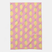 Pastel Yellow Lemons Patroon op roze Theedoek (Verticaal)