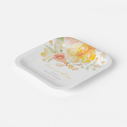 Pastel Yellow Love in Bloom Vrijgezellenfeest Papieren Bordje (Gebogen)