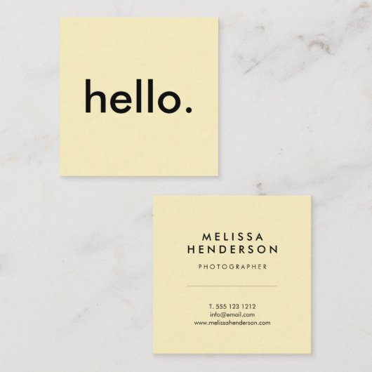 Pastel Yellow Minimalist Hallo Vierkante Visitekaartje (Voorkant / Achterkant)