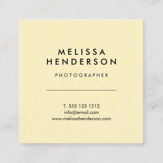 Pastel Yellow Minimalist Hallo Vierkante Visitekaartje (Achterkant)